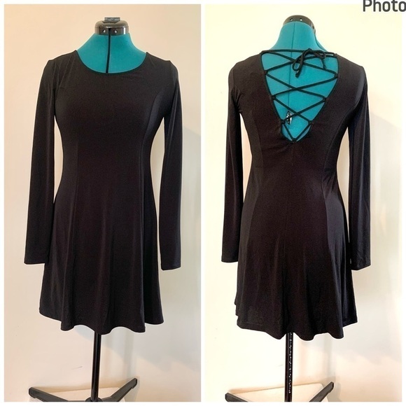 Forever 21 Dresses & Skirts - Forever 21 black skater dress lace up cut out flare mini gothic party emo witch